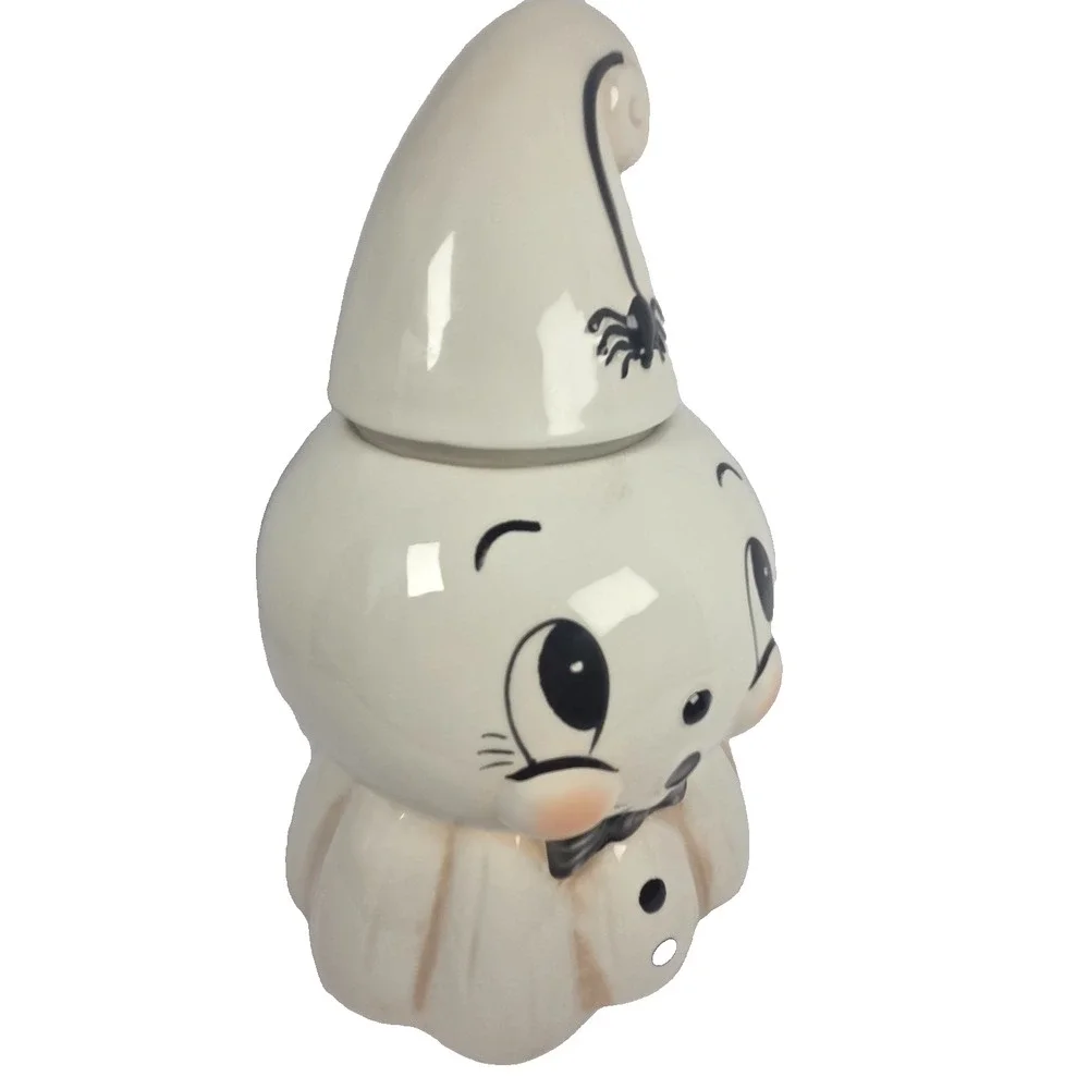 Johanna Parker Ghost Cookie Jar 10.5 Inch Spider Halloween Ceramic Transpac